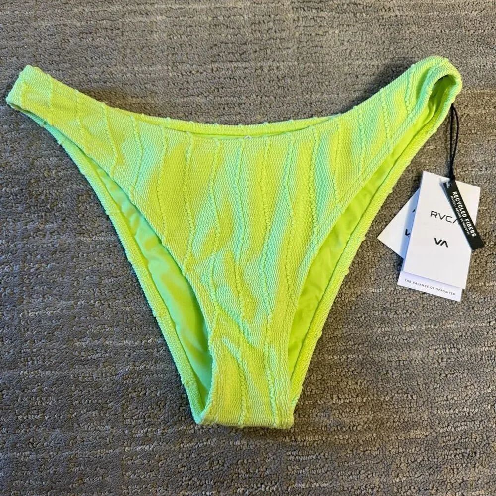 RVCA Bright Green Chevy Grooves High Leg Bikini Bottoms Medium NWT